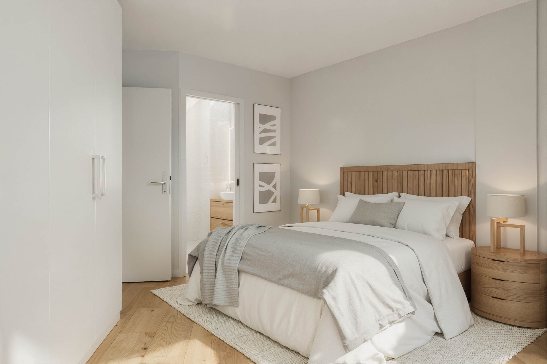 Dormitorio con cabecero de madera